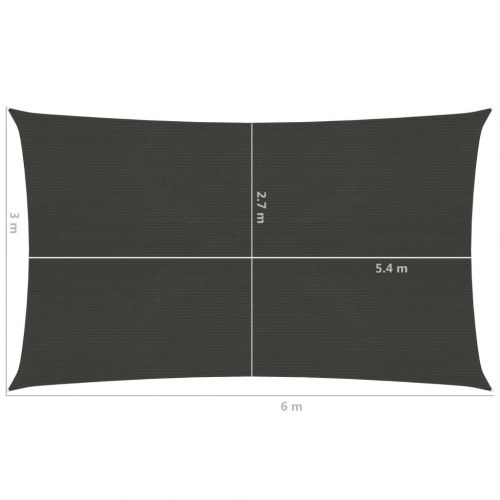 Solsejl 3 × 6 m - HDPE 160 g/m², antracitgrå