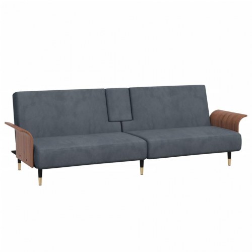 Sovesofa i velour med kopholdere - mørkegrå