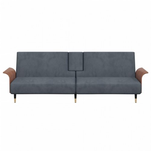 Sovesofa i velour med kopholdere - mørkegrå