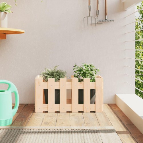 Plantekasse med stakitdesign 60×30×30 cm - massivt fyrretræ (ubehandlet)
