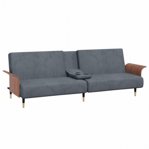 Sovesofa i velour med kopholdere - mørkegrå