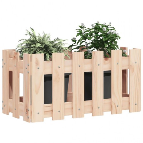 Plantekasse med stakitdesign 60×30×30 cm - massivt fyrretræ (ubehandlet)