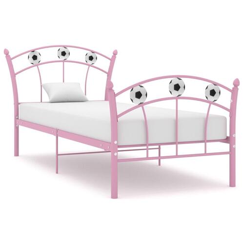 Sengestel 90x200 fodbolddesign metal pink