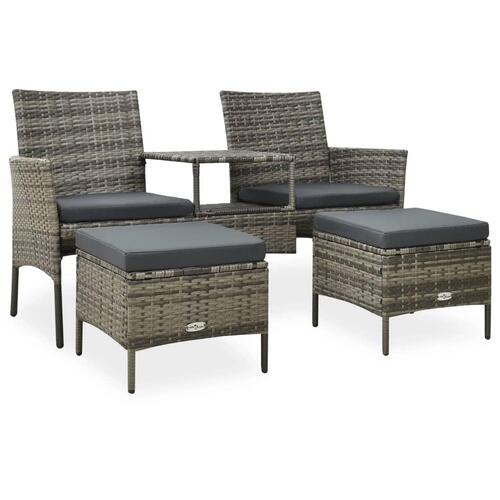 2-personers havesofa med tebord og taburetter polyrattan grå