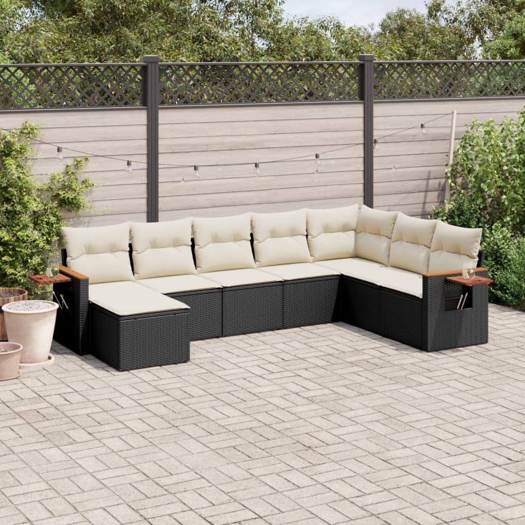 Sofasæt Til Haven 9 Dele Med Hynder Polyrattan - Sort og cremefarvet / Uden bord