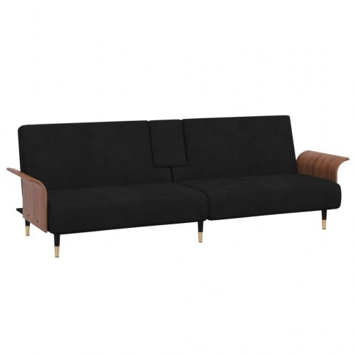 Sovesofa i velour med kopholdere - sort
