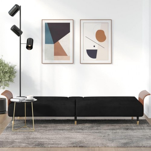 Sovesofa i velour med kopholdere - sort