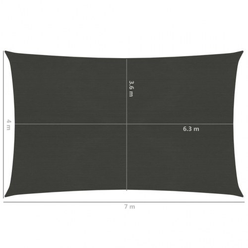 Solsejl 4 × 7 m - HDPE 160 g/m², antracitgrå rektangulær