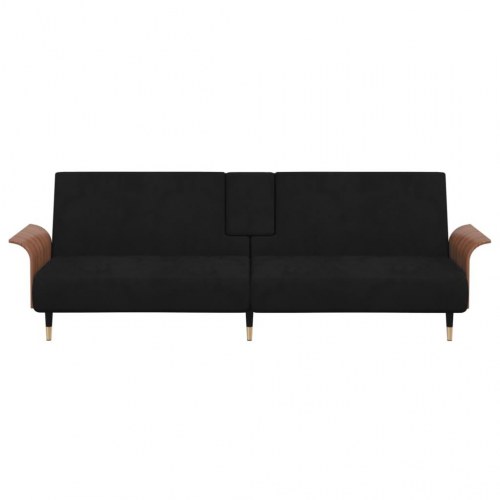Sovesofa i velour med kopholdere - sort
