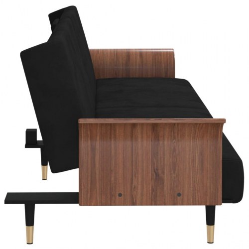 Sovesofa i velour med kopholdere - sort