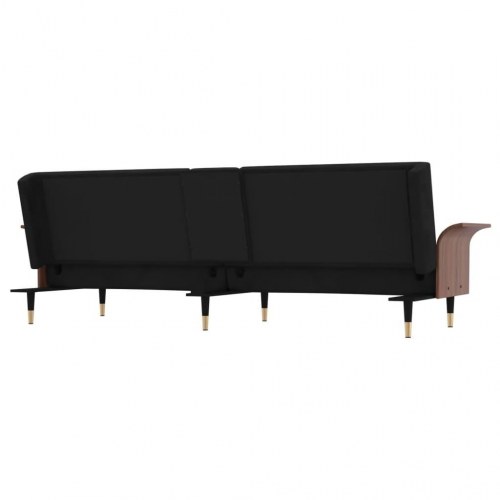 Sovesofa i velour med kopholdere - sort