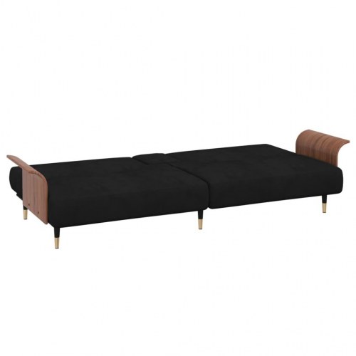 Sovesofa i velour med kopholdere - sort
