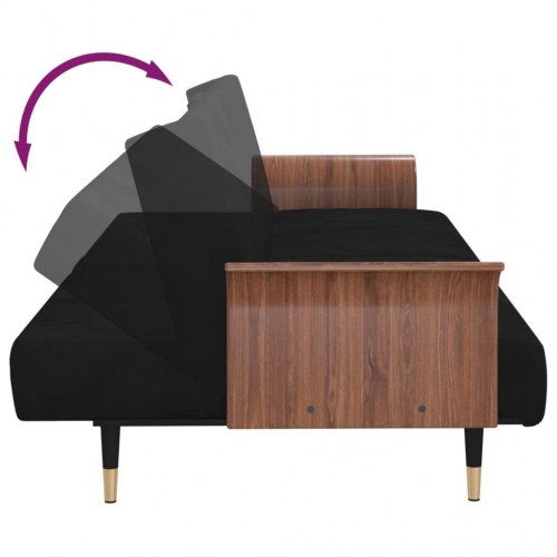 Sovesofa i velour med kopholdere - sort