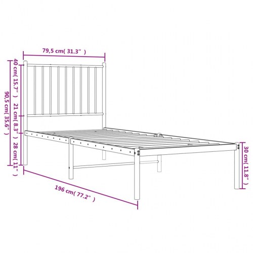 Sengeramme med sengegavl 75 x 190 cm - sort