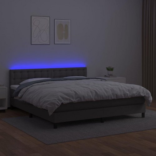Kontinentalseng med LED-lys 180×200 cm - kunstlæder, grå