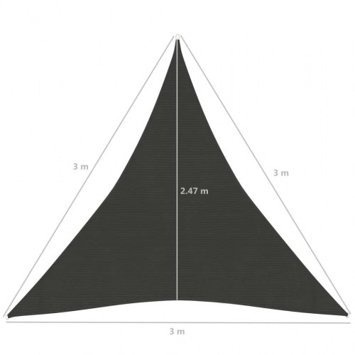 Solsejl trekant 3 × 3 × 3 m - HDPE 160 g/m², antracitgrå