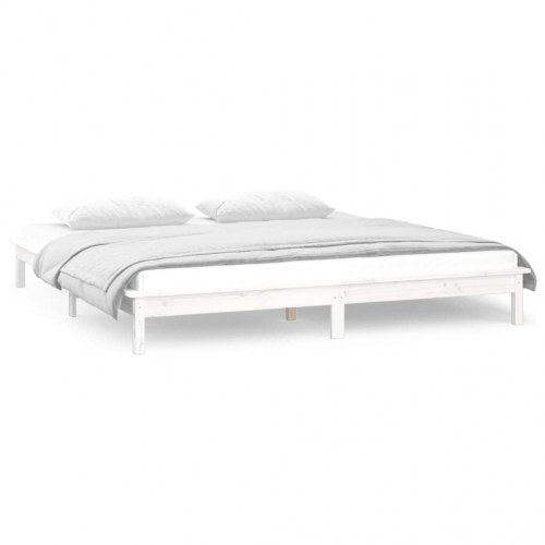 Sengeramme med LED-lys 200×200 cm - massivt træ, hvid