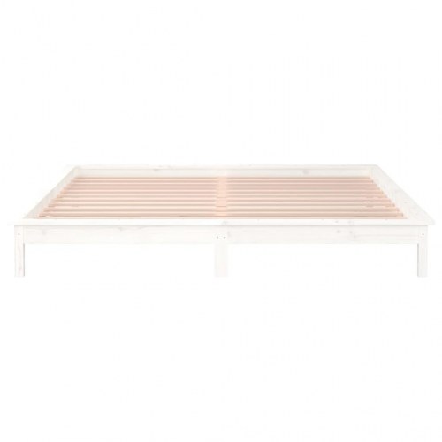 Sengeramme med LED-lys 200×200 cm - massivt træ, hvid