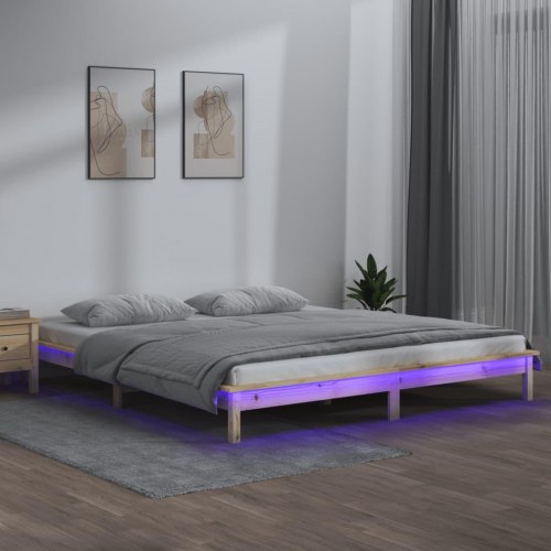 Sengeramme i massivt fyrretræ med RGB LED-lys - 150×200 cm kingsize