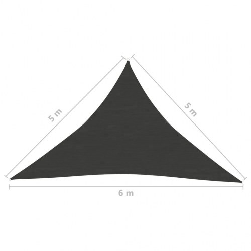 Solsejl trekant 5×5×6 m - HDPE 160 g/m², antracitgrå