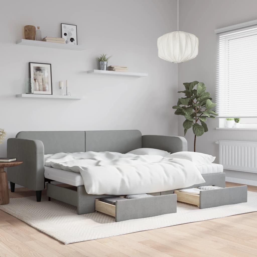 Daybed Med Udtræk Skuffer 90x200 Stof Lysegrå