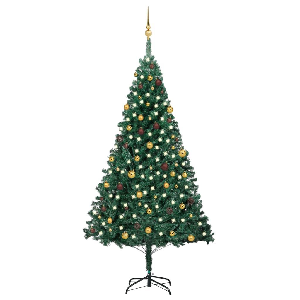 Kunstigt Juletræ Med Lys Og Kuglesæt 120 Cm Pvc Grøn - grøn og guldfarvet / 240 x 125 cm