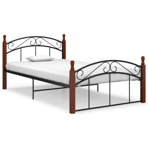 Sengeramme 120x200 cm - metal og massivt egetræ, sort/natur