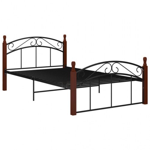 Sengeramme 120x200 cm - metal og massivt egetræ, sort/natur