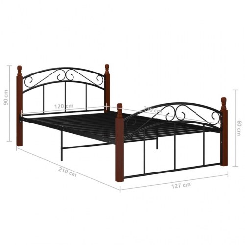 Sengeramme 120x200 cm - metal og massivt egetræ, sort/natur