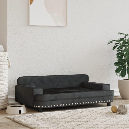 Hundeseng i velour - 90 × 53 × 30 cm, sort