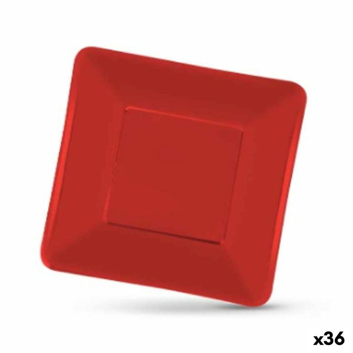 plade Algon Engangsanvendelse Pap Firkantet Rød 19 x 19 x 1 cm (36 Enheder)