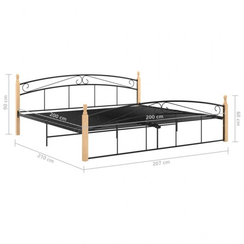 Sengeramme 200x200 cm metal og massivt egetræ sort