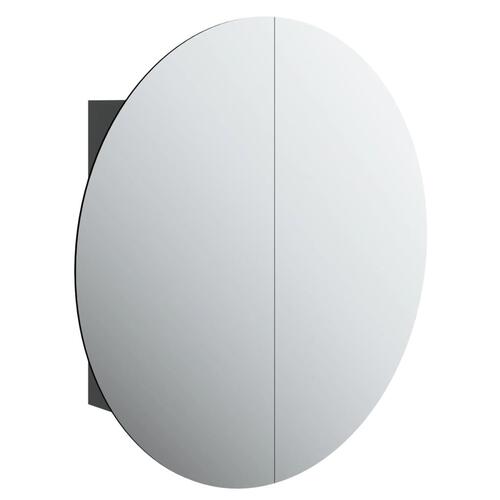 Badeværelsesskab med rundt spejl og LED-lys 54x54x17,5 cm sort