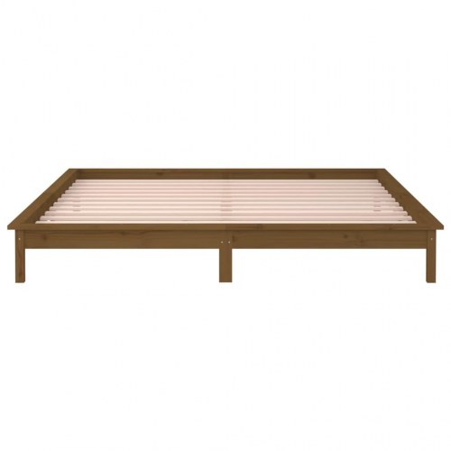 Sengeramme i massivt træ med LED-lys 200×200 cm - gyldenbrun