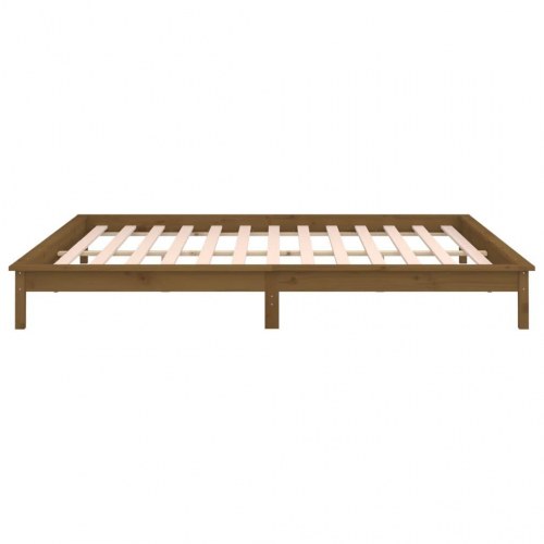 Sengeramme i massivt træ med LED-lys 200×200 cm - gyldenbrun