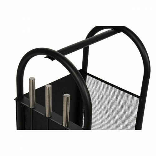 Brændeholder med pejseredskaber - stål/plast, sort (42 × 36 × 81 cm)
