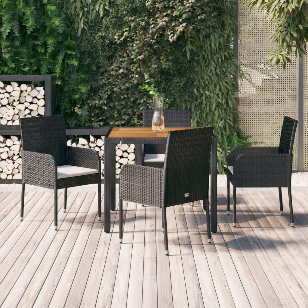 Spisebordssæt Til Haven 3 Dele Med Hynder Polyrattan - 4 / Sort / 90 cm bordlængde