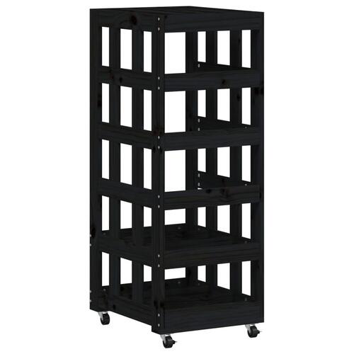 Brændestativ med hjul 40x49x110 cm massivt fyrretræ sort