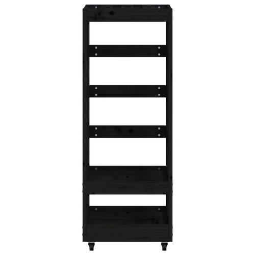 Brændestativ med hjul 40x49x110 cm massivt fyrretræ sort