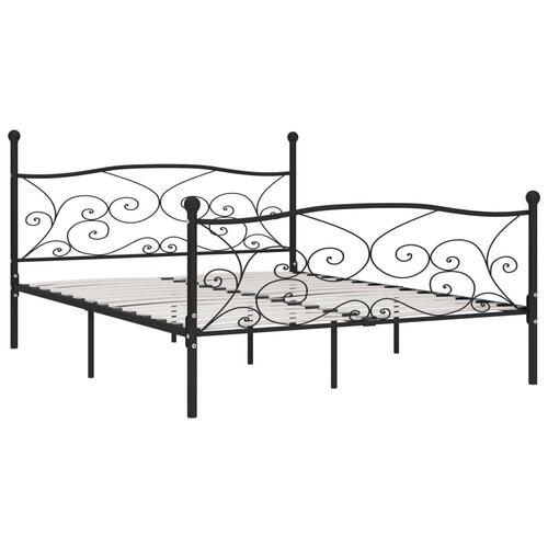 Sengestel med lamelbund 200 x 200 cm metal sort