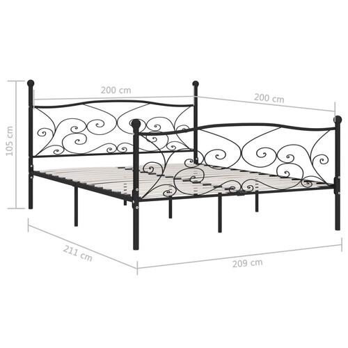 Sengestel med lamelbund 200 x 200 cm metal sort
