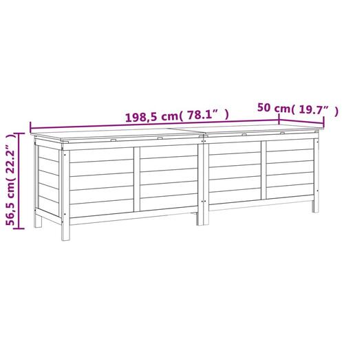 Opbevaringskasse til haven 198,5x50x56,5 cm massivt fyrretræ