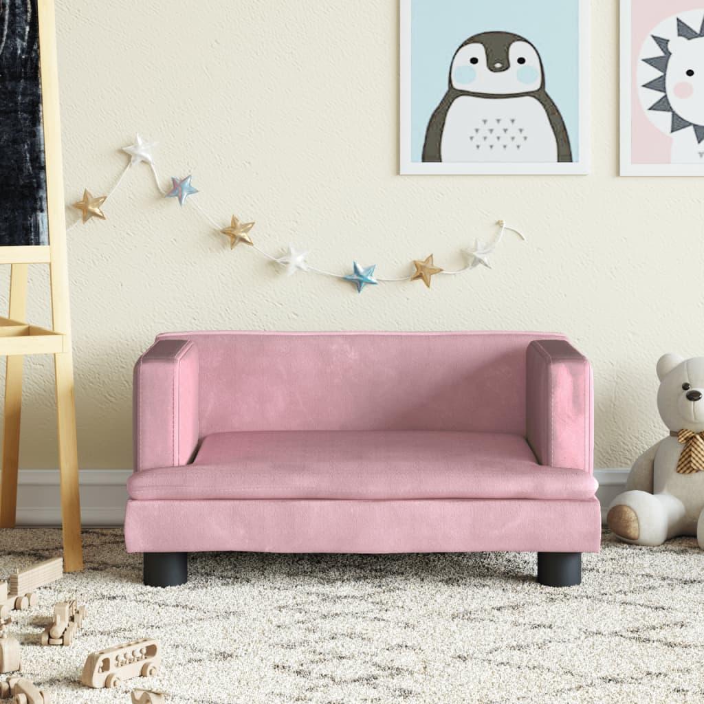 Sofa til børn 60x40x30 cm velour lyserød billede