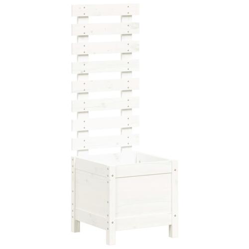 Plantekasse med stativ 39x39,5x114 cm massivt fyrretræ hvid