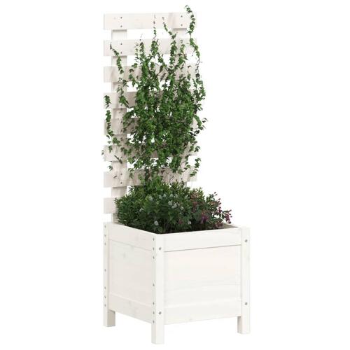 Plantekasse med stativ 39x39,5x114 cm massivt fyrretræ hvid