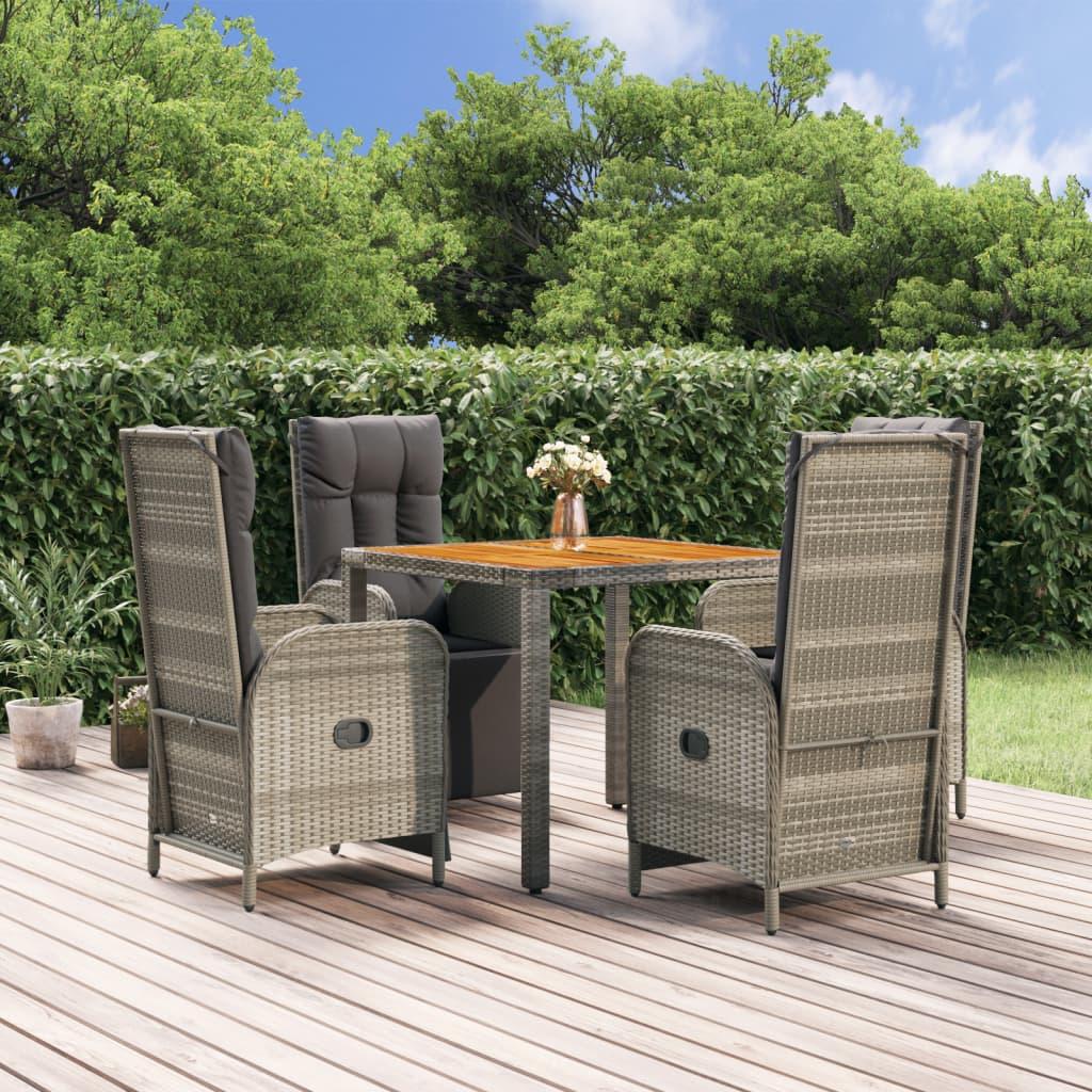 Spisebordssæt Til Haven 3 Dele Med Hynder Polyrattan Grå - 4x lænestol bord / 90 cm bordlængde