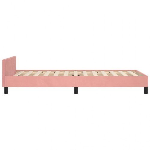 Sengeramme med sengegavl 90×190 cm - fløjl, lyserød