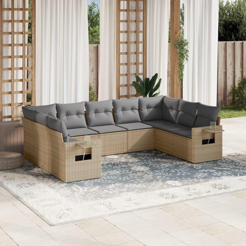 Sofasæt Til Haven 9 Dele Med Hynder Polyrattan - beige og lysegrå / Uden bord