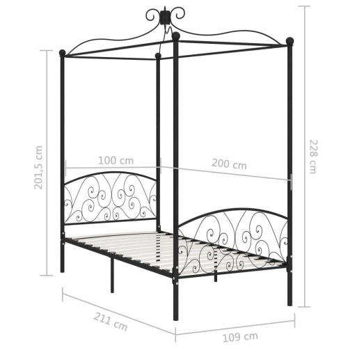 Sengestel til himmelseng 100 x 200 cm i metal - sort
