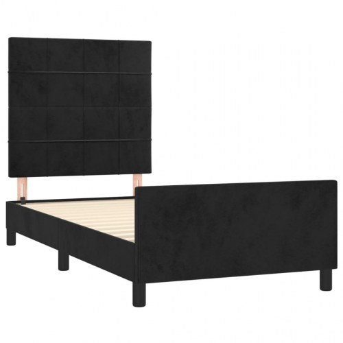 Sengeramme med sengegavl 90×200 cm - fløjl, sort